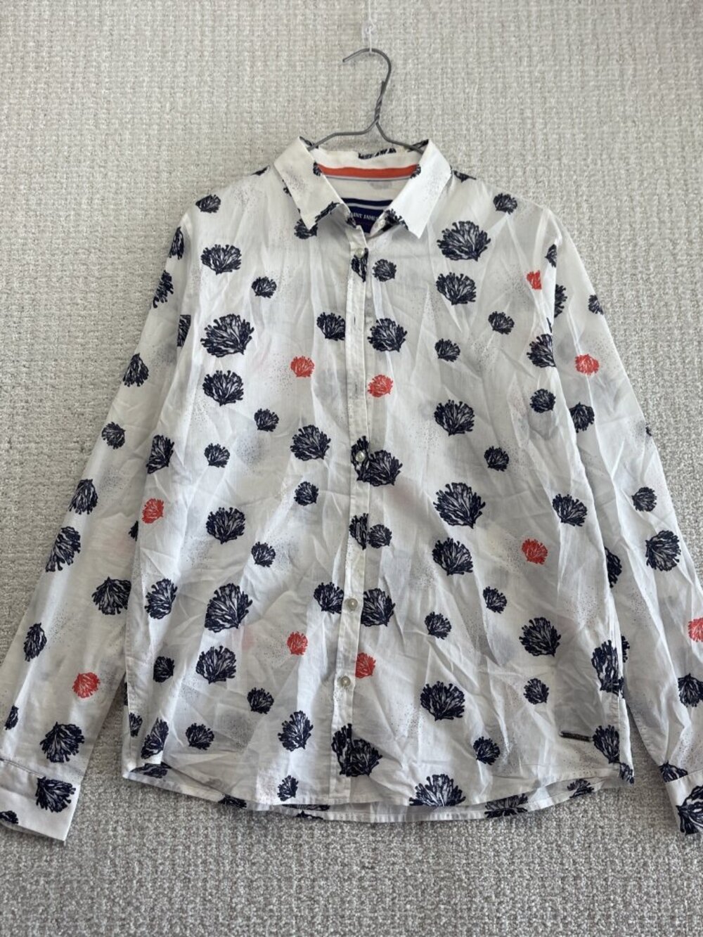 Saint James France Light Button Up Shirt Sz 40 FR White Blouse Coastal AOP Rea